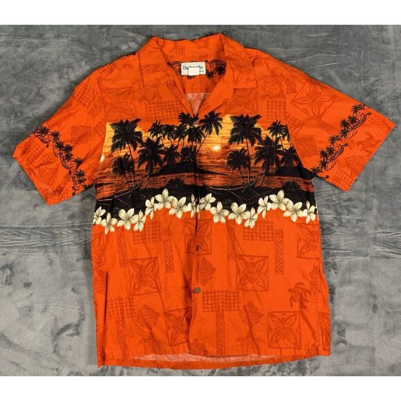 Bishop St. Hawaiian Shirt Men's L Orange Island Print Short Sleeve Button Up USA - Picture 1 of 5